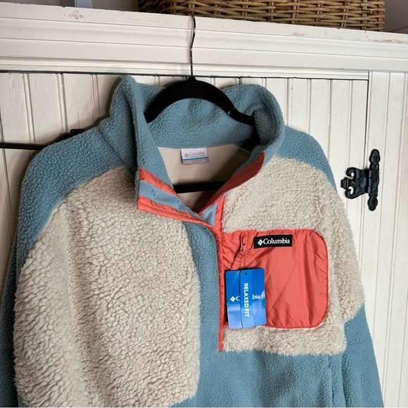 NWT Columbia Women’s Lodge Sherpa Pullover Stone Blue and dark stone size XXL - Picture 2 of 5